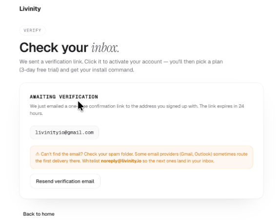 Livinity Need Verification Page